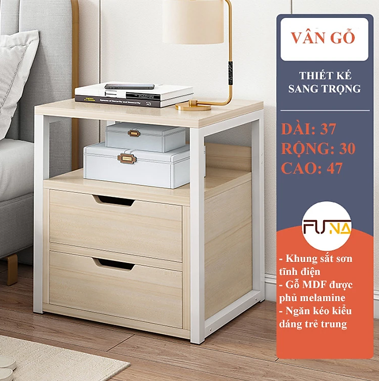 Tủ đầu giường FUNA KDG01 phong cách CHÂU ÂU, có 2 ngăn kéo đựng đồ, khung sắt sơn tĩnh điện cao cấp, gỗ mdf chống ẩm 